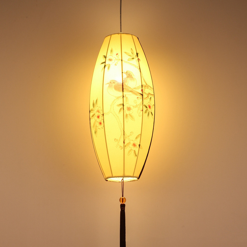 New Chinese Fabric Hand Painting Olive Chandelier Creative Restaurant Hot Pot Restaurant Red Lantern Chandelier Antique GD Lamps