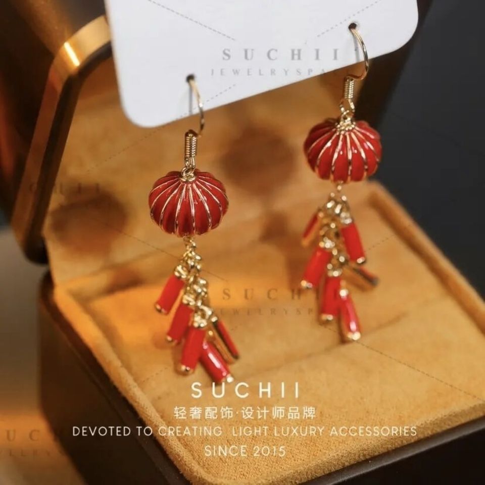 SC [New Year] Chinese Style Exquisite Trendy Lantern New Year Popular Designer Model Tassel Earrings Chinese Style Good-looking