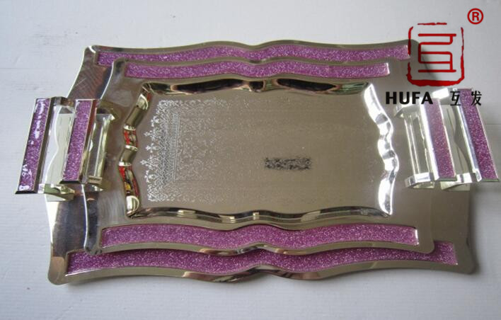 decorative serving tray cooper tray stainless steel kitchenware fruit tray three-piece set plate