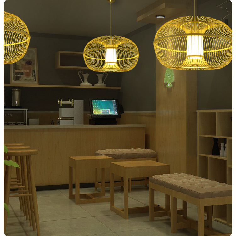 Creative New Chinese Lantern Chandelier Bamboo Art Lamps Hotel Box Lamp Pastoral Style Spherical Restaurant Lighting