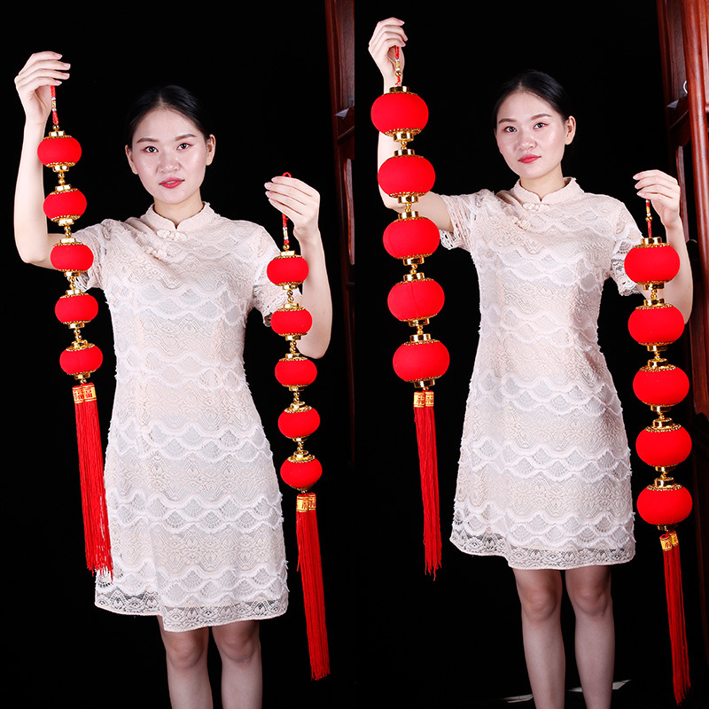 Small Bell Pepper Ornaments Chinese Style Small Red Lantern Wholesale Spring Festival Outdoor Decoration New Year Flocking Small Bell Pepper Strings