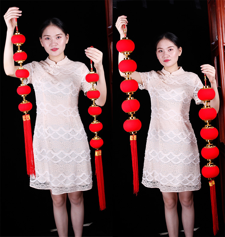 Small Bell Pepper Ornaments Chinese Style Small Red Lantern Wholesale Spring Festival Outdoor Decoration New Year Flocking Small Bell Pepper Strings