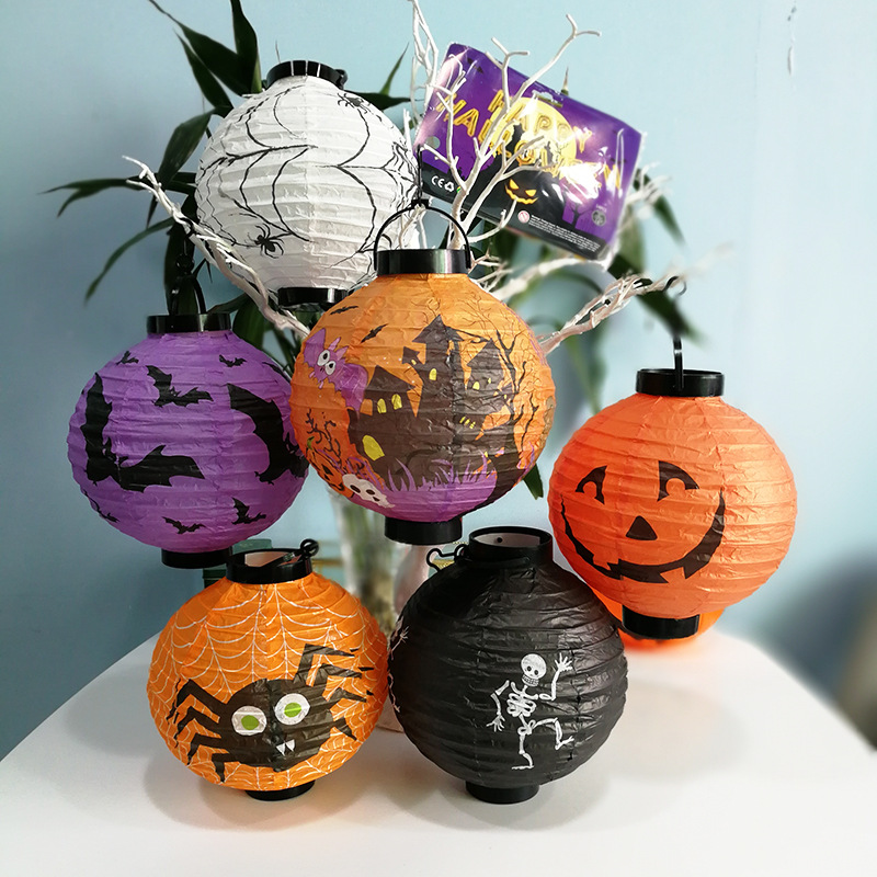 Halloween Pumpkin Chinese Lantern Ghost Festival Haunted House Venue Layout Props Portable Lamp Hanging Luminous Lantern Pendant