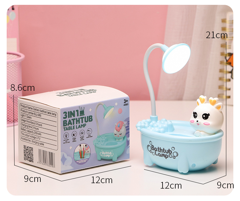 Factory Direct Sales Bathtub Creative Cartoon Desk Lamp USB Charging Small Night Lamp Multi-Function Mobile Phone Holder Cubby Lamp