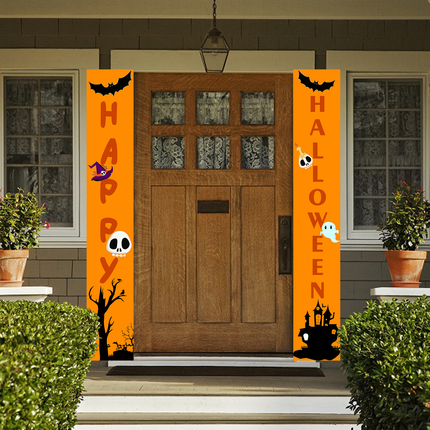 Hot Halloween Couplet Door Width Pumpkin Door Curtain Flag Halloween Monster Door Sticker 30 180cm