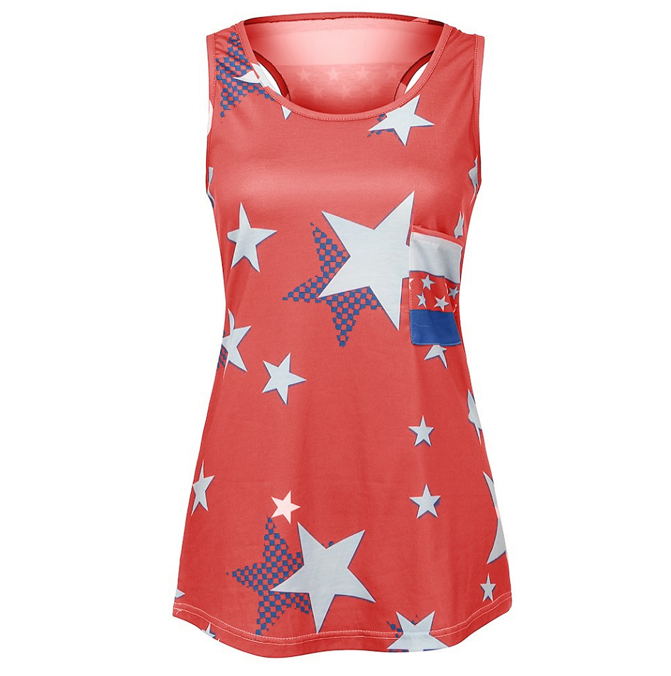 AliExpress Amazon New Cross-Border Women's Clothing US Independence Day Sleeveless Flag Print Loose Casual Vest