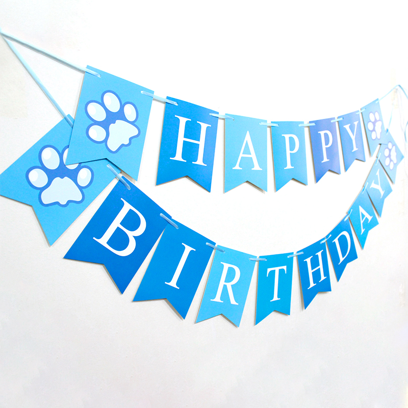 Pet Birthday Blue Suit Happy Birthday Dovetail Hanging Flag Dog's Paw One Inserts Birthday Hat Balloon