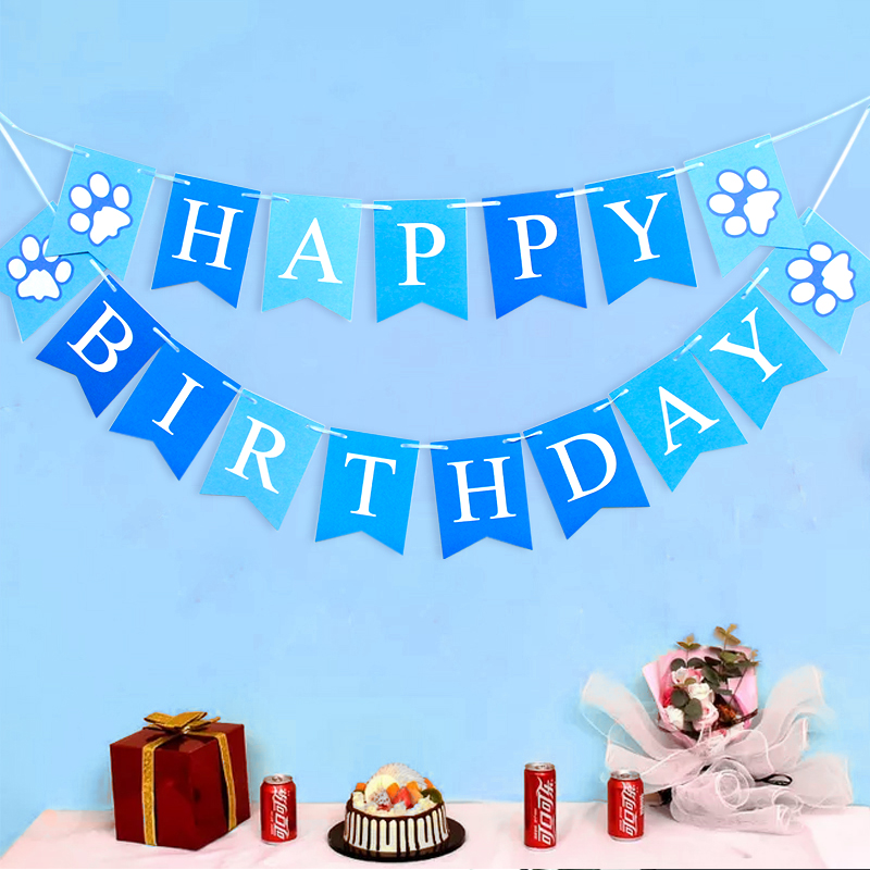 Pet Birthday Blue Suit Happy Birthday Dovetail Hanging Flag Dog's Paw One Inserts Birthday Hat Balloon