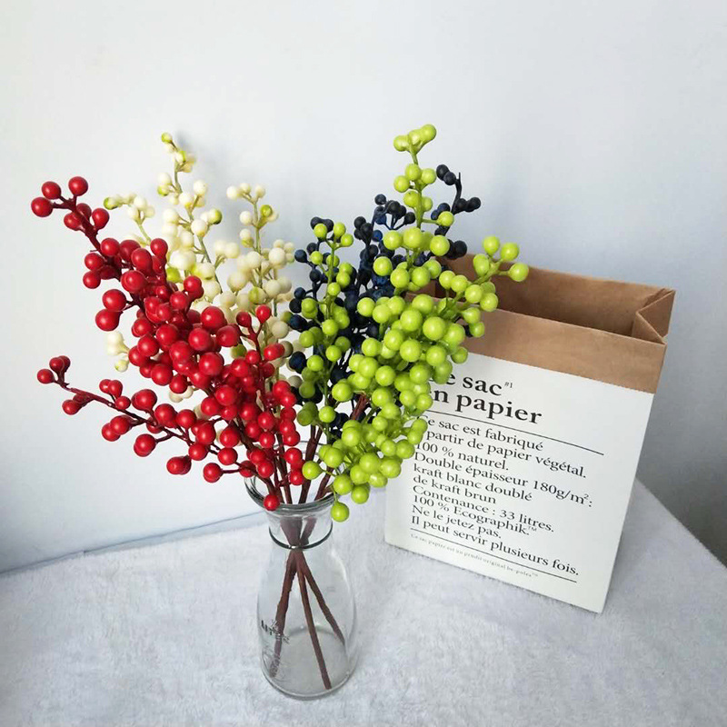 Simulation 5 Fork Berry Red Bean Branch Fortune Fruit Foam Chinese Hawthorn Pulp Berry Real Shooting Props