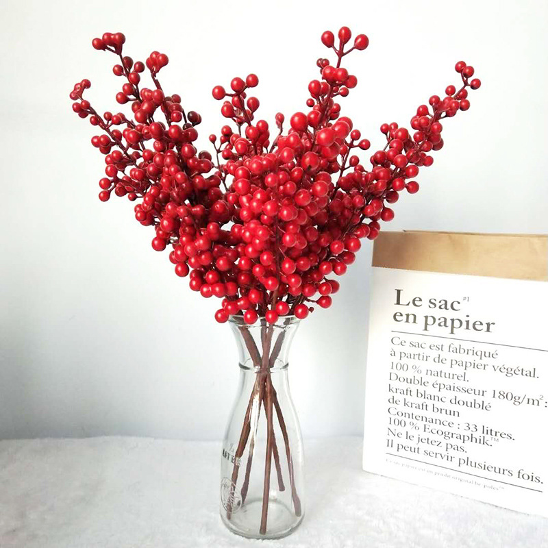 Simulation 5 Fork Berry Red Bean Branch Fortune Fruit Foam Chinese Hawthorn Pulp Berry Real Shooting Props