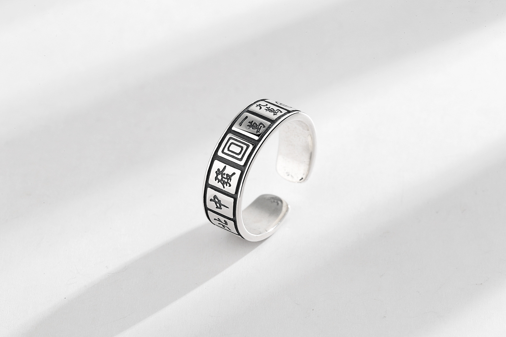 S925 Sterling Silver Qian Duo Fortune Mahjong Ring Female Retro Distressed Ins Trend Thirteen Creative Index Finger Ring