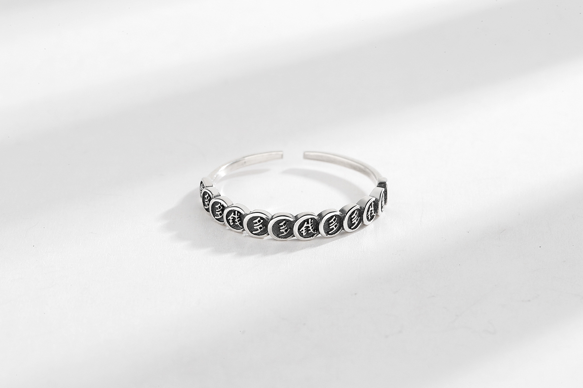 S925 Sterling Silver Qian Duo Fortune Mahjong Ring Female Retro Distressed Ins Trend Thirteen Creative Index Finger Ring
