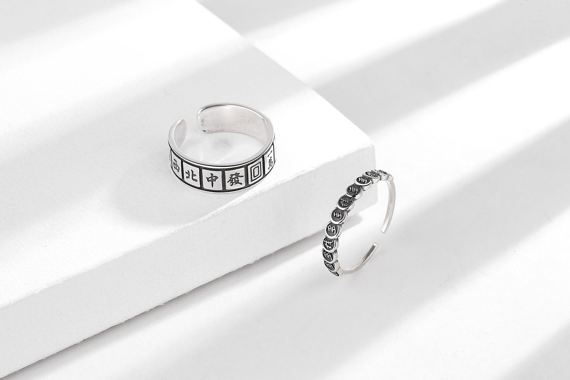 S925 Sterling Silver Qian Duo Fortune Mahjong Ring Female Retro Distressed Ins Trend Thirteen Creative Index Finger Ring