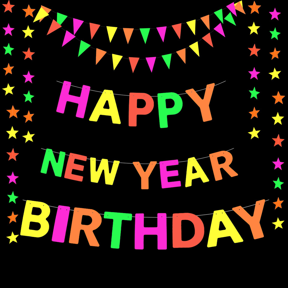 Happy Birthday Fluorescent Party Hanging Flag Birthday Party Latte Art Fluorescent Party Decoration Cross-Border