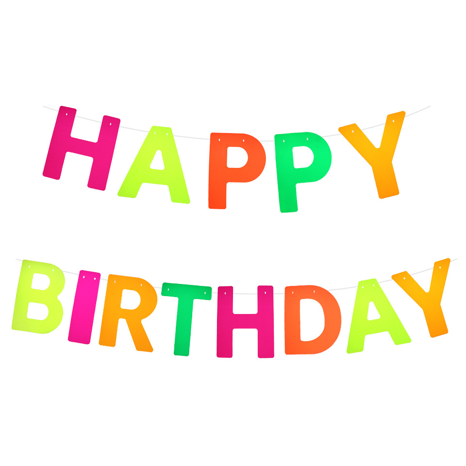Happy Birthday Fluorescent Party Hanging Flag Birthday Party Latte Art Fluorescent Party Decoration Cross-Border