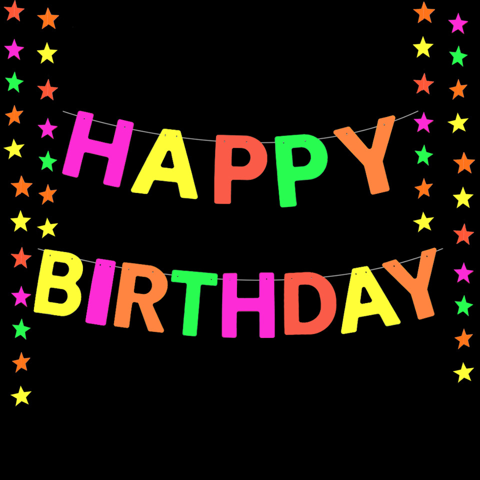 Happy Birthday Fluorescent Party Hanging Flag Birthday Party Latte Art Fluorescent Party Decoration Cross-Border
