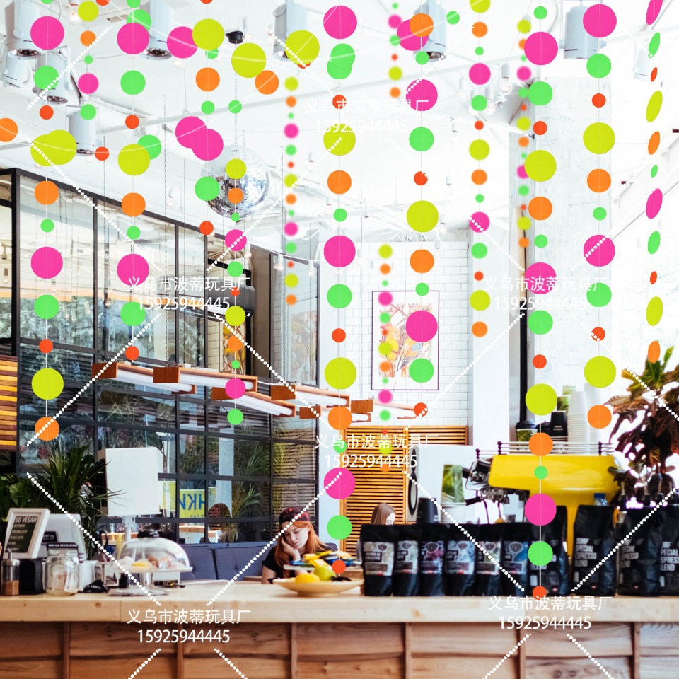 Happy Birthday Fluorescent Party Hanging Flag Birthday Party Latte Art Fluorescent Party Decoration Cross-Border