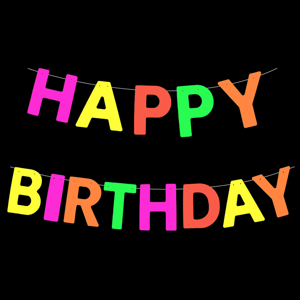 Happy Birthday Fluorescent Party Hanging Flag Birthday Party Latte Art Fluorescent Party Decoration Cross-Border