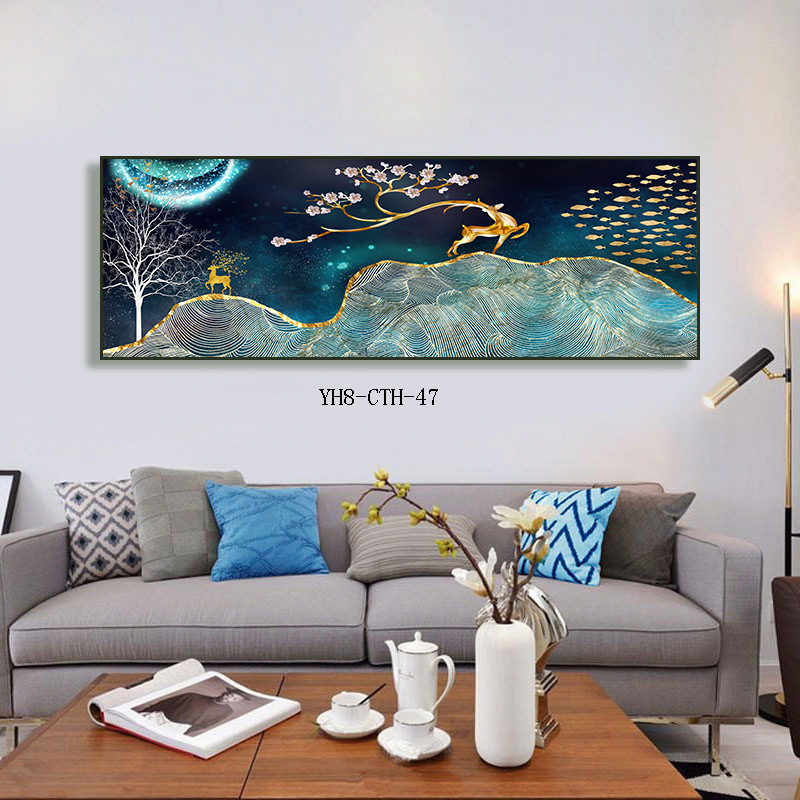Modern Minimalist Living Room Wall Slightly Luxury Painting Horizontal Office Bedroom Decorative Painting Fortune Deer Sofa Background Painting