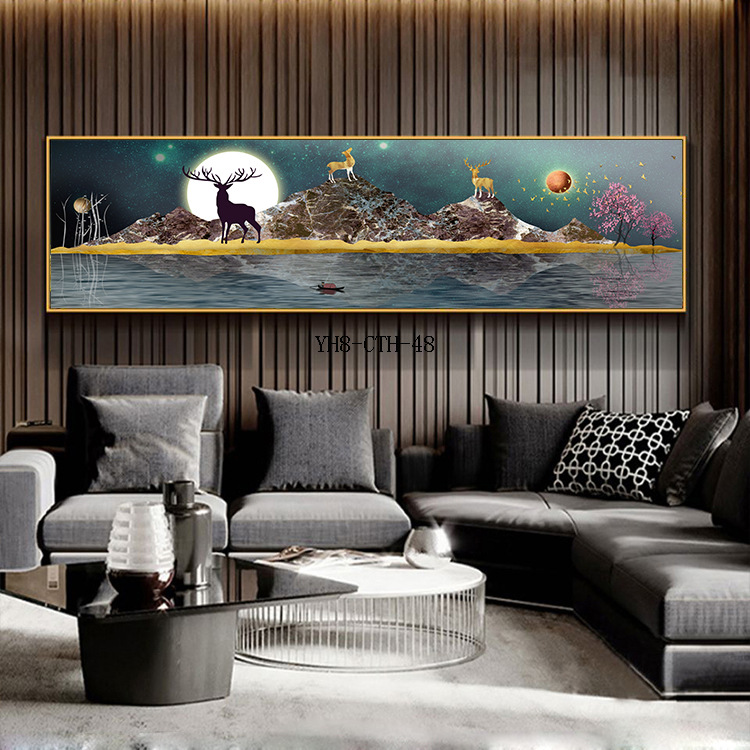 Modern Minimalist Living Room Wall Slightly Luxury Painting Horizontal Office Bedroom Decorative Painting Fortune Deer Sofa Background Painting