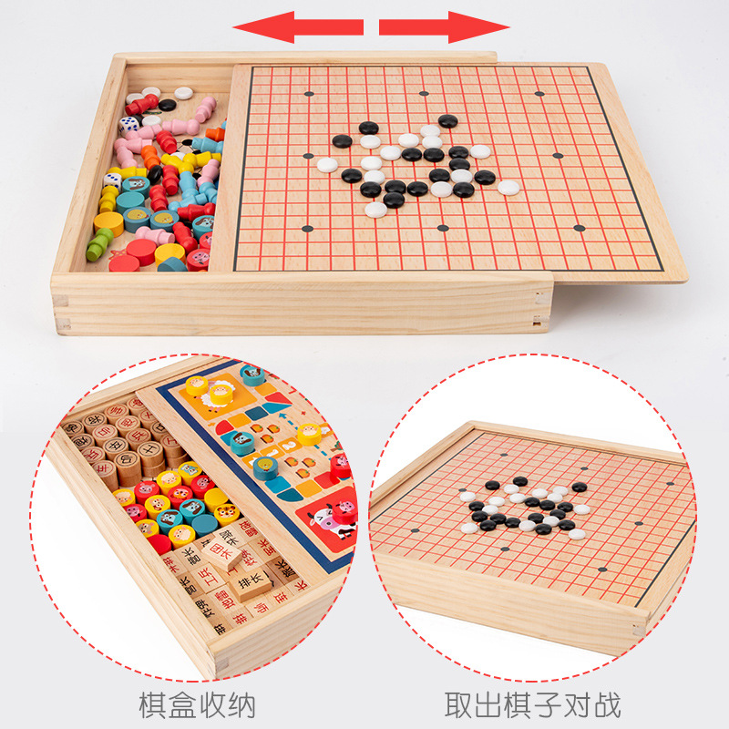 8 in 1 Chess Aeroplane Chess Checkers Army Flag Chess Five-in-a-Row Snakes &amp; Ladders Board Game Children&#039;s Puzzle Early Education Wooden Toys