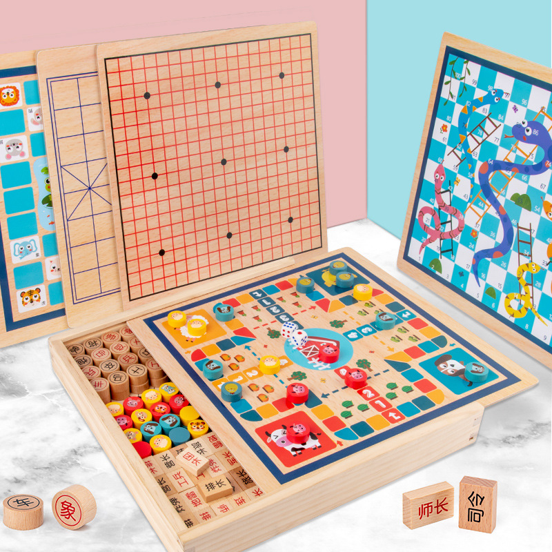 8 in 1 Chess Aeroplane Chess Checkers Army Flag Chess Five-in-a-Row Snakes &amp; Ladders Board Game Children&#039;s Puzzle Early Education Wooden Toys