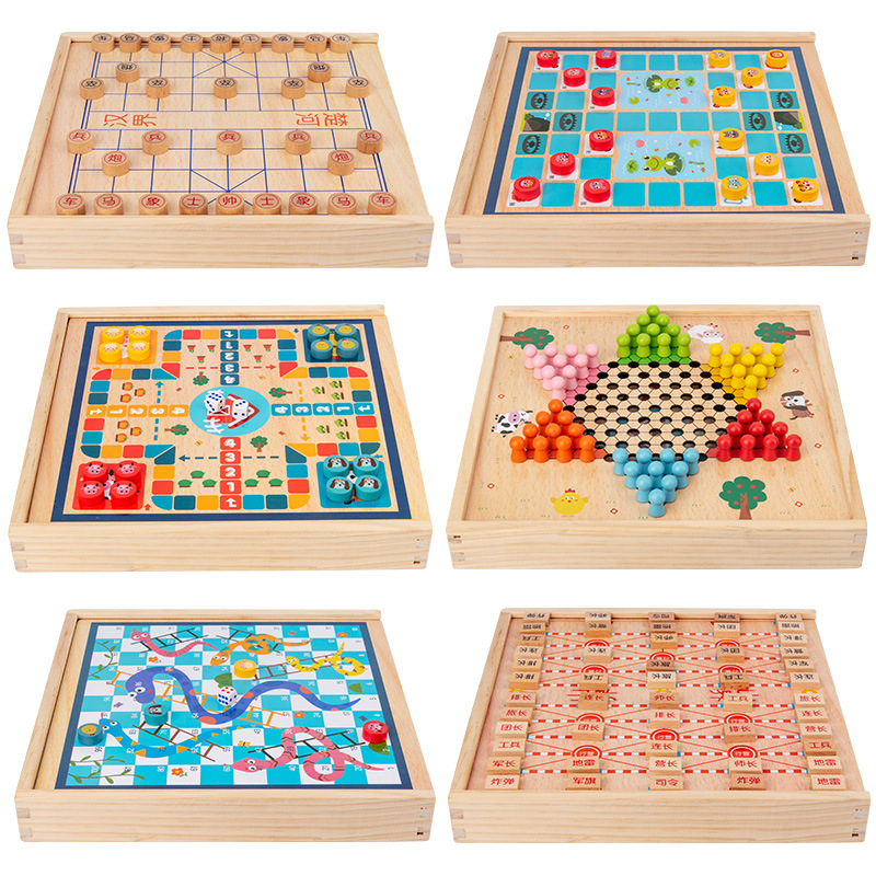 8 in 1 Chess Aeroplane Chess Checkers Army Flag Chess Five-in-a-Row Snakes &amp; Ladders Board Game Children&#039;s Puzzle Early Education Wooden Toys