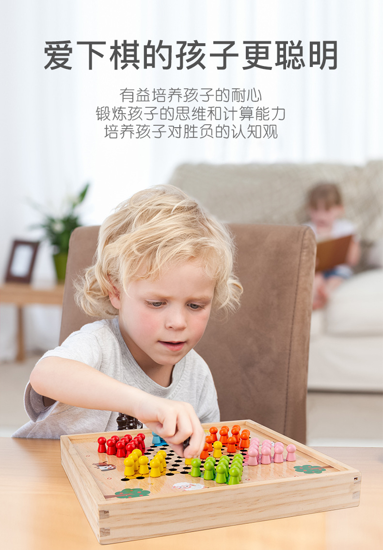 8 in 1 Chess Aeroplane Chess Checkers Army Flag Chess Five-in-a-Row Snakes & Ladders Board Game Children's Puzzle Early Education Wooden Toys