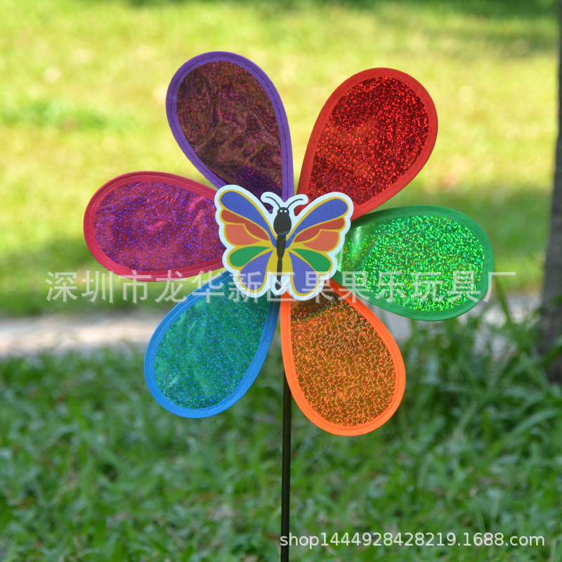 Double-Layer Sequined Windmill Cartoon Colorful Children's Park Stall Night Market Toy Six-Color Cloth Double-Layer Flag Windmill