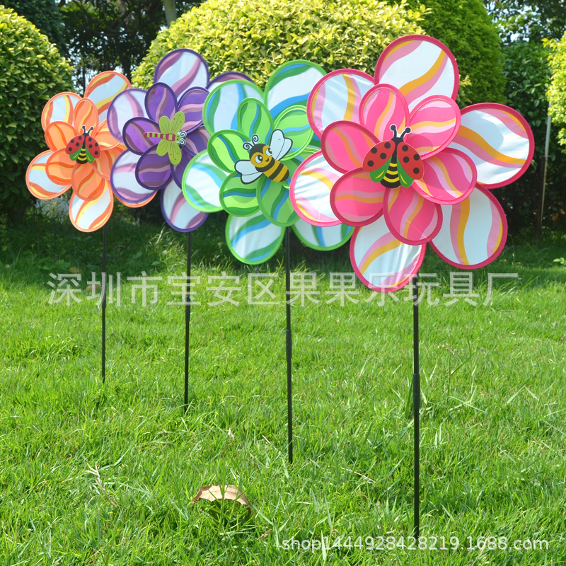 Double-Layer Sequined Windmill Cartoon Colorful Children's Park Stall Night Market Toy Six-Color Cloth Double-Layer Flag Windmill