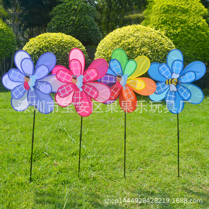Double-Layer Sequined Windmill Cartoon Colorful Children's Park Stall Night Market Toy Six-Color Cloth Double-Layer Flag Windmill