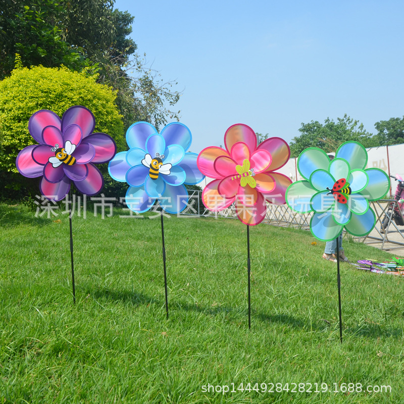 Double-Layer Sequined Windmill Cartoon Colorful Children's Park Stall Night Market Toy Six-Color Cloth Double-Layer Flag Windmill