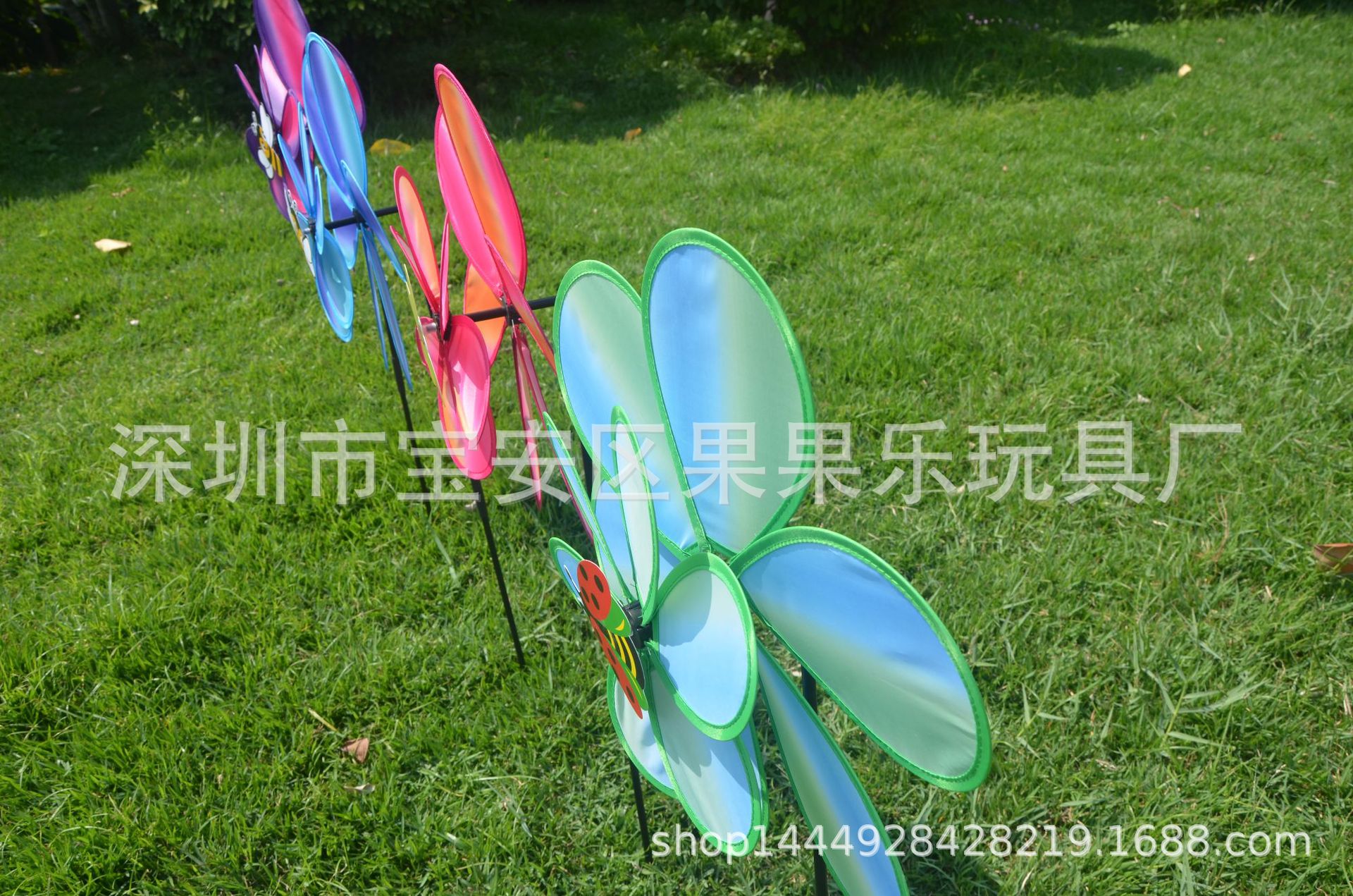 Double-Layer Sequined Windmill Cartoon Colorful Children's Park Stall Night Market Toy Six-Color Cloth Double-Layer Flag Windmill