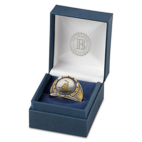 Rongyu American commemorative silver coin flag rattlesnake ring western European and American cowboy double color engraved ring for men