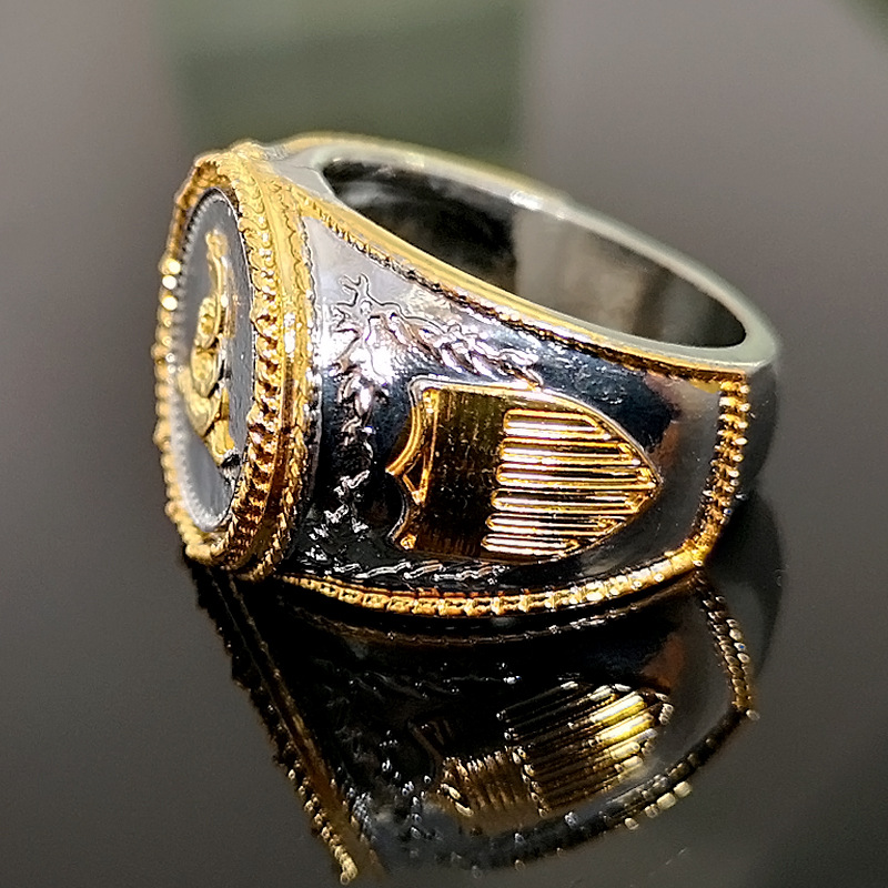 Rongyu American commemorative silver coin flag rattlesnake ring western European and American cowboy double color engraved ring for men