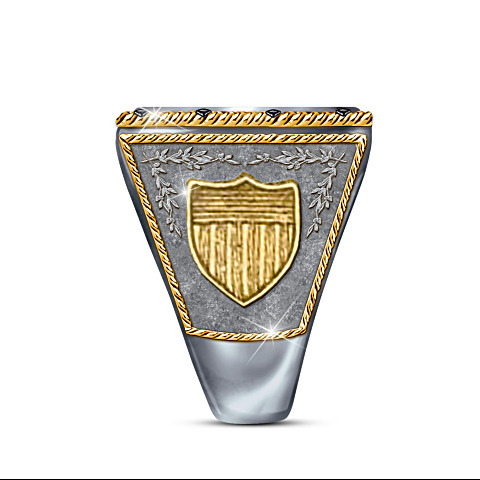 Rongyu American commemorative silver coin flag rattlesnake ring western European and American cowboy double color engraved ring for men