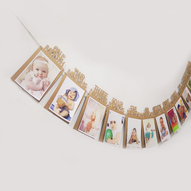 Baby Full-Year A Hundred Day Birthday Photo Hanging Flags Kraft Paper Photo Frame Hanging Flag 1 Year Old Photo Wall Decoration Colorful Flags