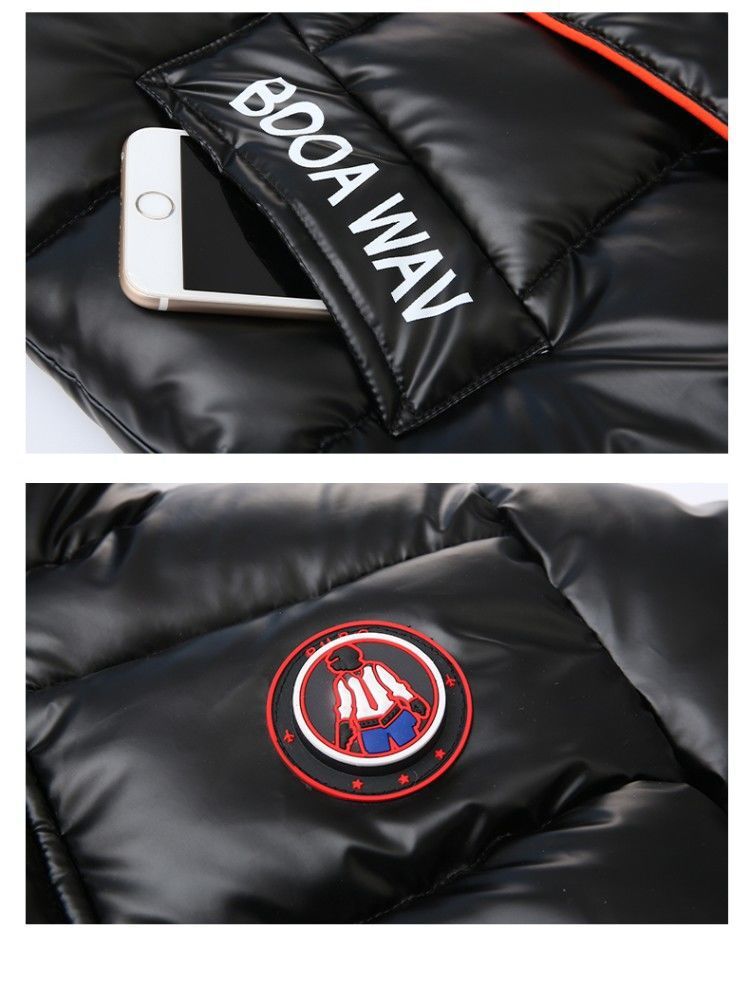 2021 New Boys' Mid-Length Glossy Disposable down Jacket Medium and Big Children Handsome Thick Winter Coat Cotton-Padded Jacket