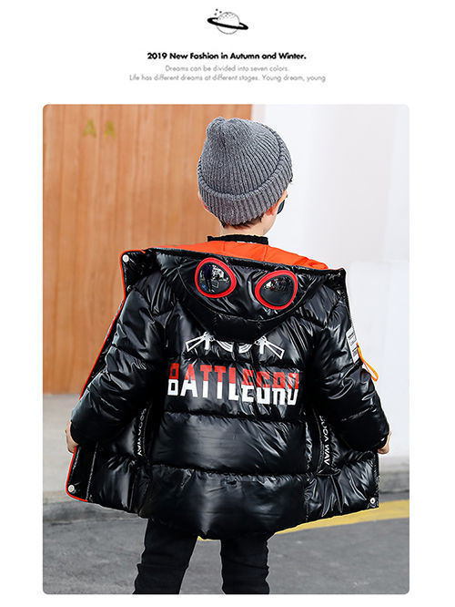 2021 New Boys' Mid-Length Glossy Disposable down Jacket Medium and Big Children Handsome Thick Winter Coat Cotton-Padded Jacket