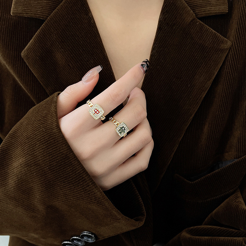 Douyin Online Influencer Same Style Mahjong Fortune Red Open Ring Female Niche High Sense Temperament Wild Index Finger Ring