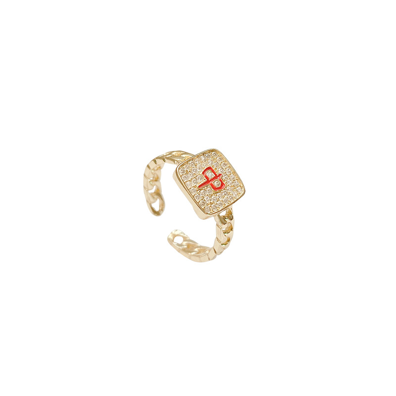 Douyin Online Influencer Same Style Mahjong Fortune Red Open Ring Female Niche High Sense Temperament Wild Index Finger Ring