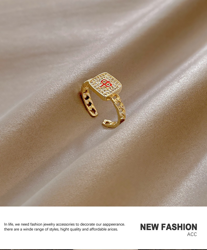 Douyin Online Influencer Same Style Mahjong Fortune Red Open Ring Female Niche High Sense Temperament Wild Index Finger Ring