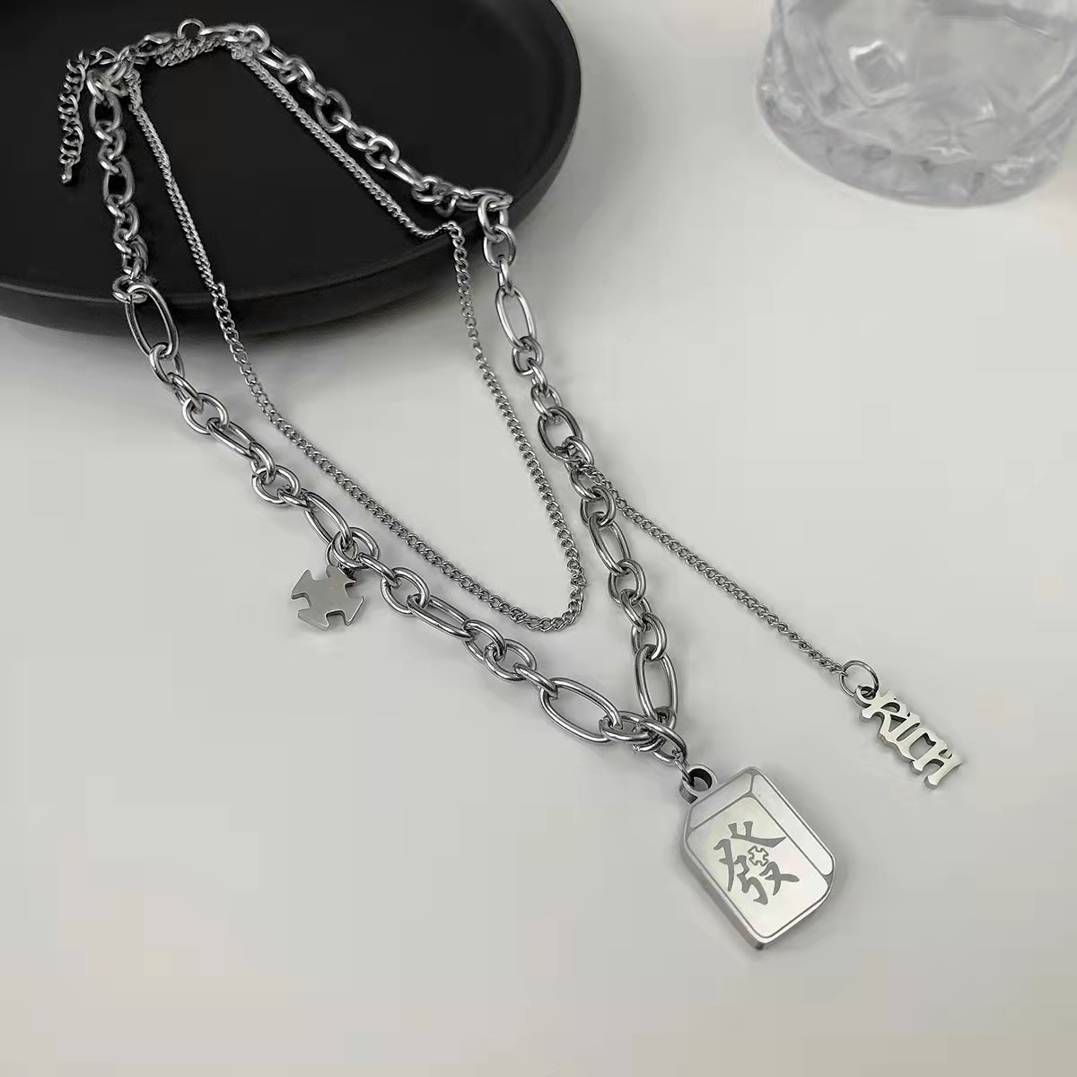 New Ins Style Titanium Steel Square Plate Double Layer Fortune Necklace Hip Hop Clavicle Chain Sweater Chain Sweater Chain Fashion Temperament Female New Ins Style Titanium Steel Square Plate Double Layer Fortune Necklace Hip Hop Clavicle Chain Sweater Chain Sweater Chain Fashion Temperament Female