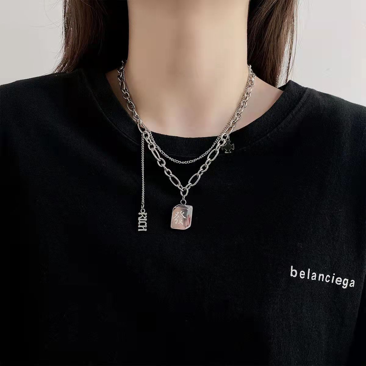 New Ins Style Titanium Steel Square Plate Double Layer Fortune Necklace Hip Hop Clavicle Chain Sweater Chain Sweater Chain Fashion Temperament Female New Ins Style Titanium Steel Square Plate Double Layer Fortune Necklace Hip Hop Clavicle Chain Sweater Chain Sweater Chain Fashion Temperament Female