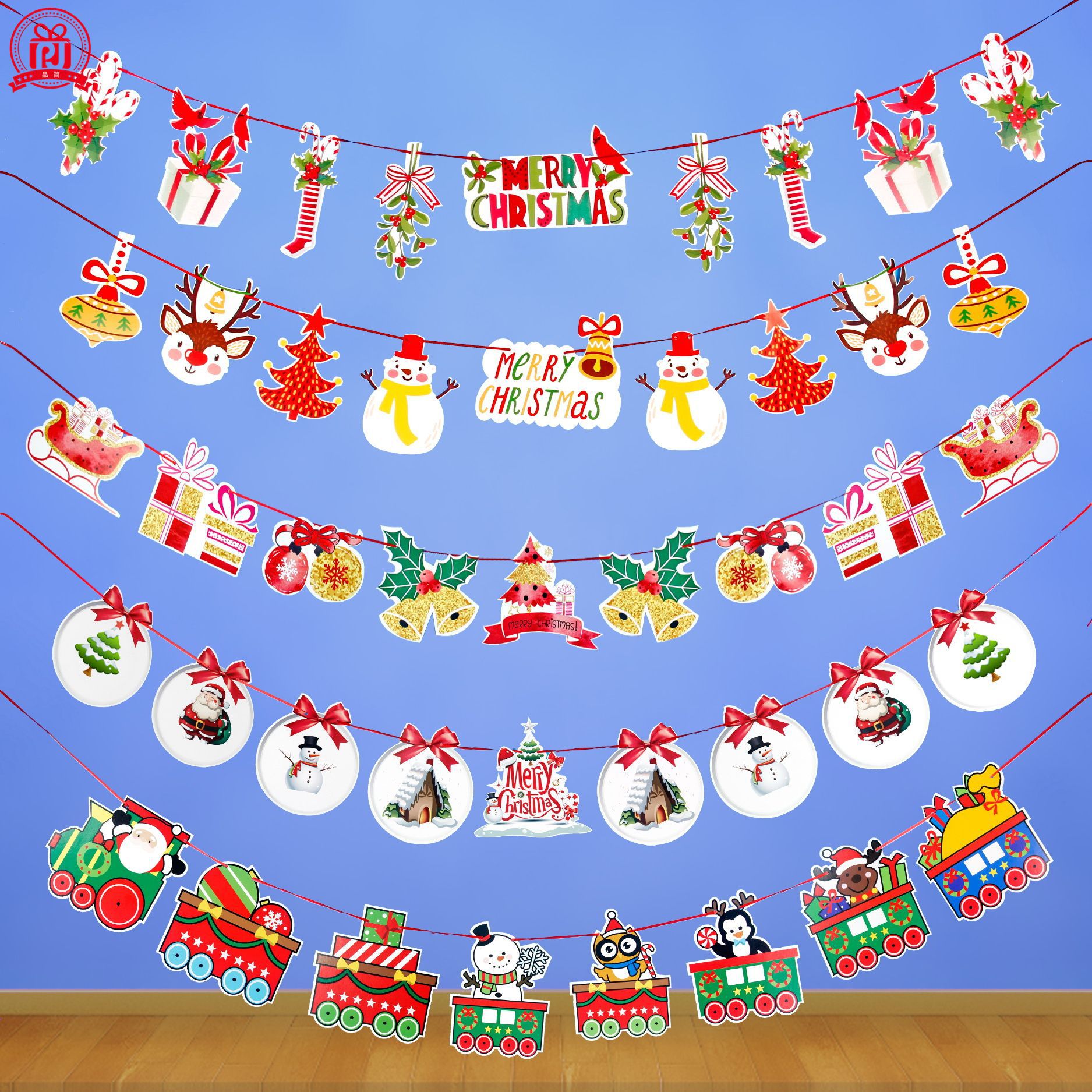 Christmas Decorations Cartoon Hanging Flag Colored Flags Christmas Holiday Scene Layout Christmas Paper Hanging Flag