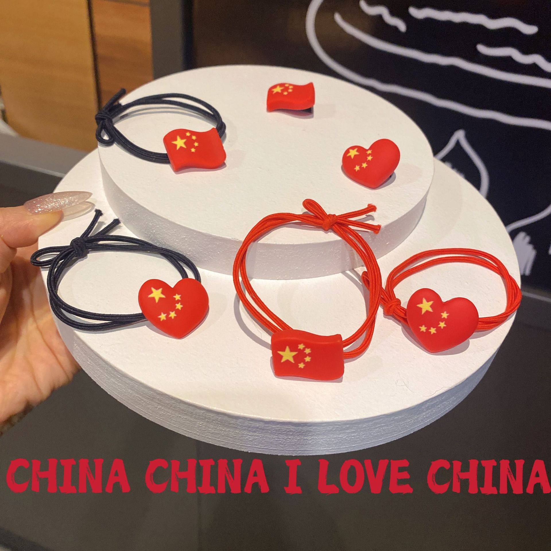 Barrettes the Five-Starred Red Flag Headband Chinese Red Rubber Band Five-Pointed Star Hair Rope Female Bangs National Day Headdress