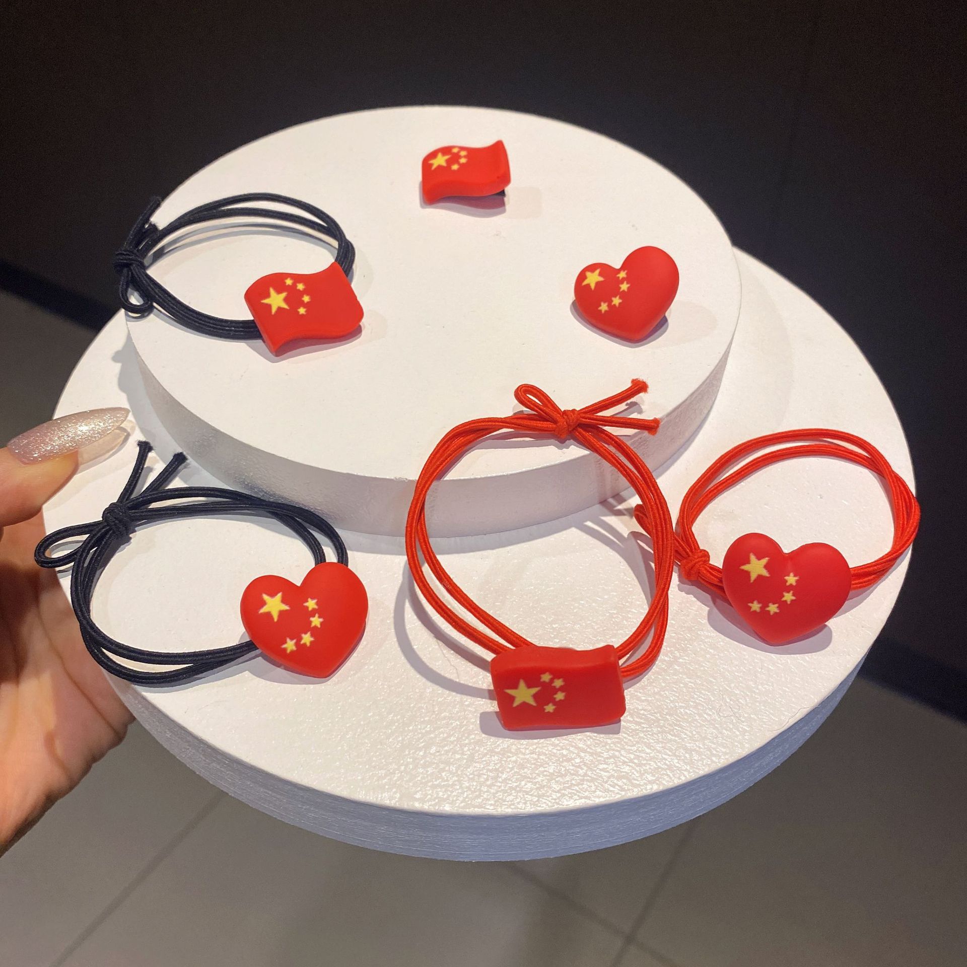Barrettes the Five-Starred Red Flag Headband Chinese Red Rubber Band Five-Pointed Star Hair Rope Female Bangs National Day Headdress