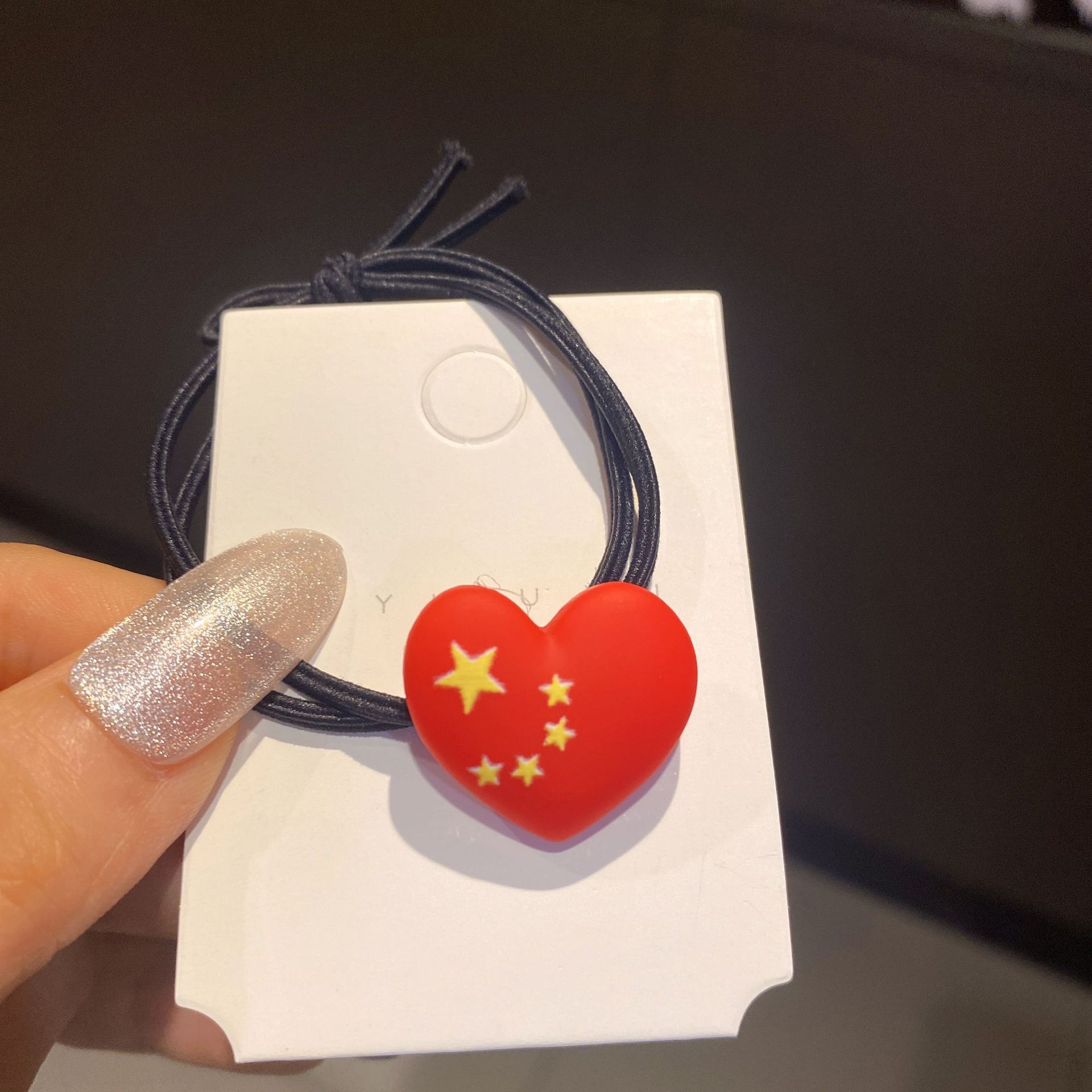 Barrettes the Five-Starred Red Flag Headband Chinese Red Rubber Band Five-Pointed Star Hair Rope Female Bangs National Day Headdress