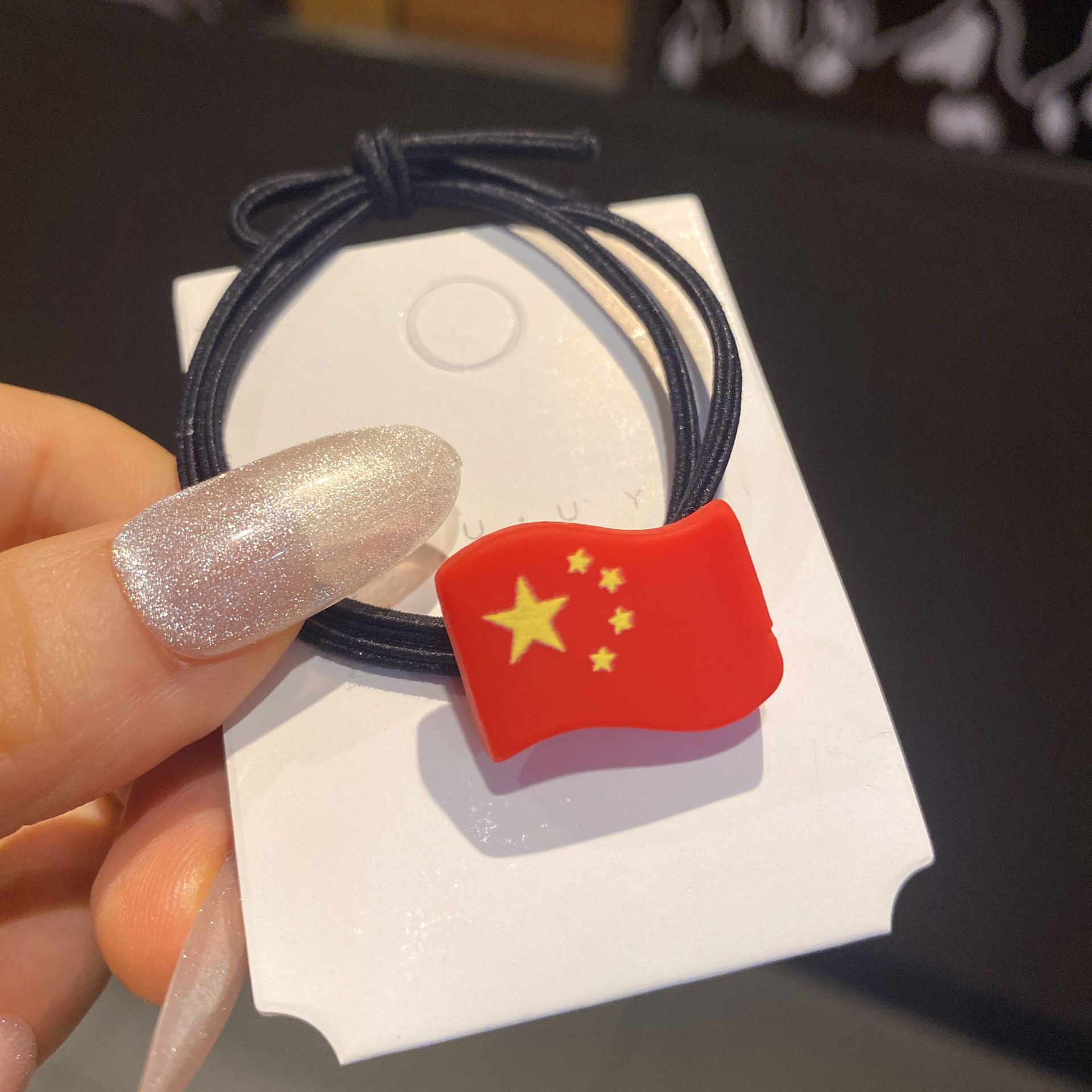 Barrettes the Five-Starred Red Flag Headband Chinese Red Rubber Band Five-Pointed Star Hair Rope Female Bangs National Day Headdress