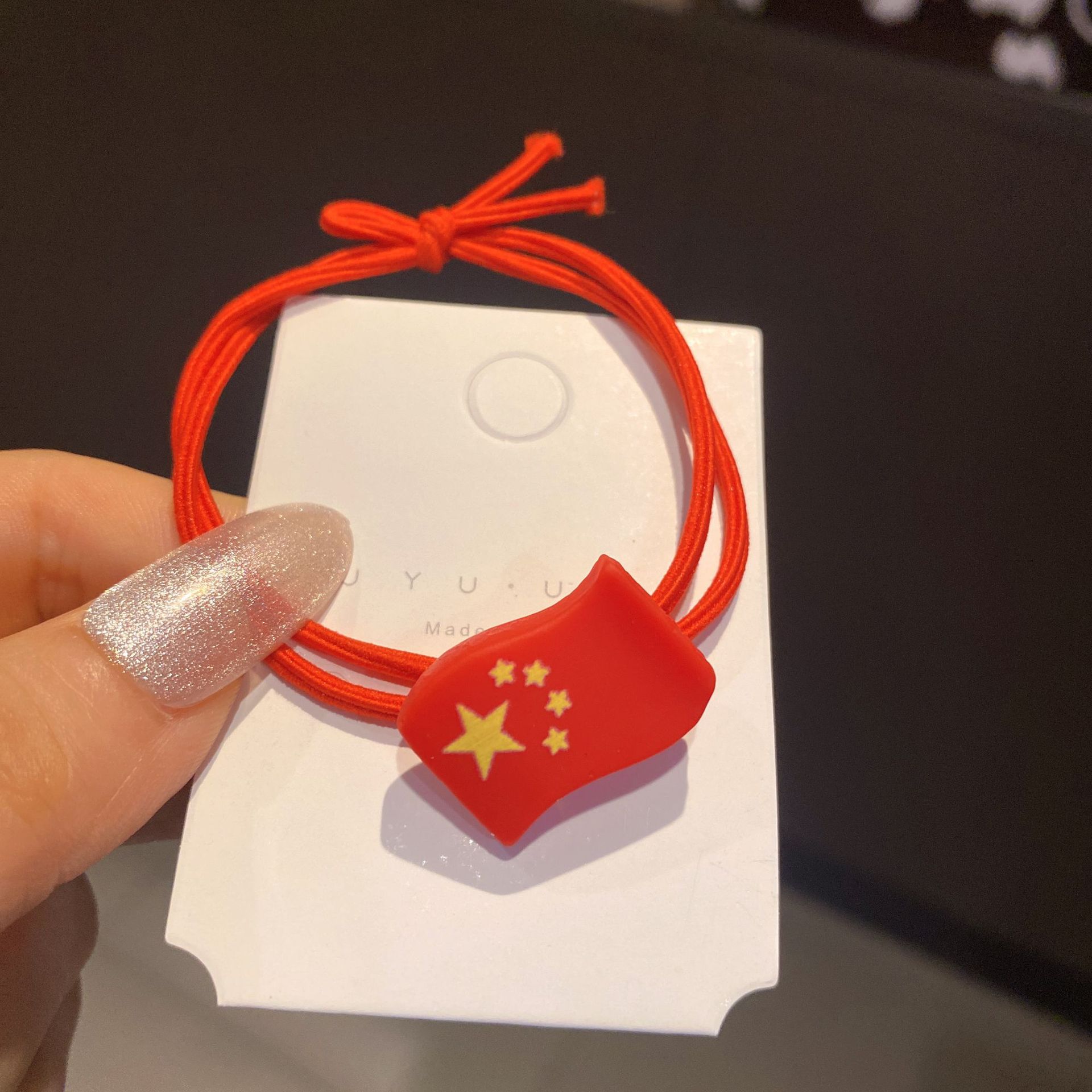Barrettes the Five-Starred Red Flag Headband Chinese Red Rubber Band Five-Pointed Star Hair Rope Female Bangs National Day Headdress